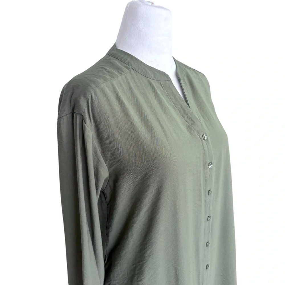 Banana Republic Button-Down Long Sleeve Maxi Kaftan Dress in Olive Green XS Tall - Picture 7 of 9